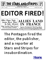 Erik Slavin, the editor-in-chief, said he was being fired for insubordination after stating in a CBS interview last month that censorship of news for service members would constitute a red line in the Pentagon's efforts to exert control over the newspaper. ''I stand by the principle that Stars and Stripes must remain editorially independent, as required by law and by the department's own policies.'' 